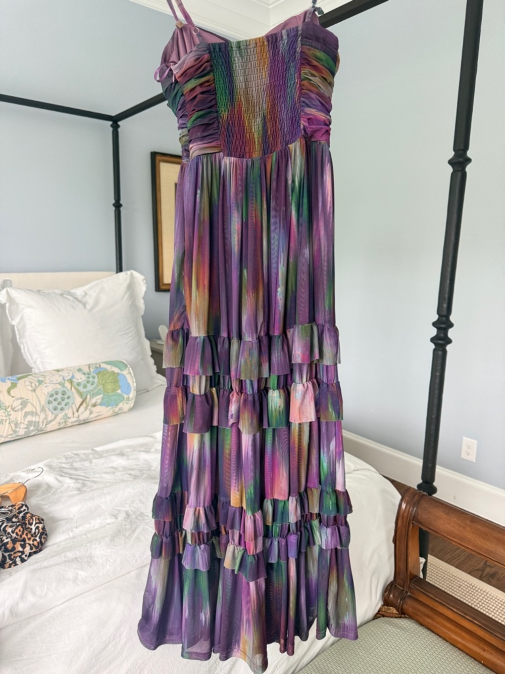 Aqua Purple Multi-Color Tiered Maxi Dress with Spaghetti Straps - Picture 4 of 4